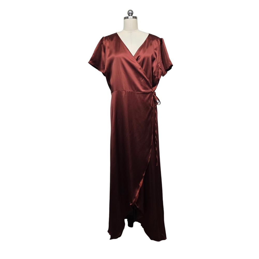 Baltic Born Krystal Satin Wrap Gown‎ Cinnamon Rust Orange Maxi Dress 3XL New